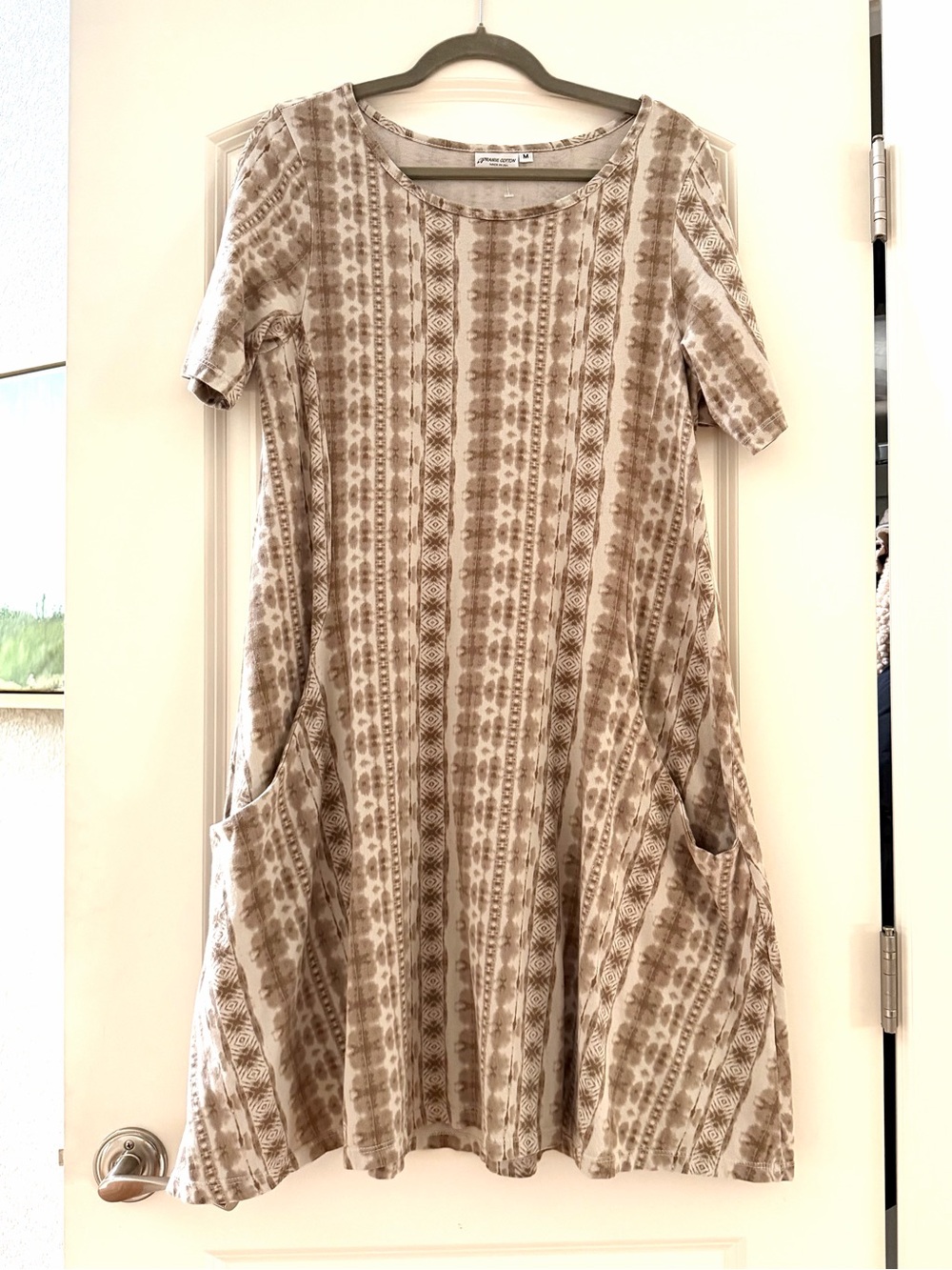 Prairie Cotton 100% Cotton Made in USA Swing A Line Dress. Pockets. Tribal Print